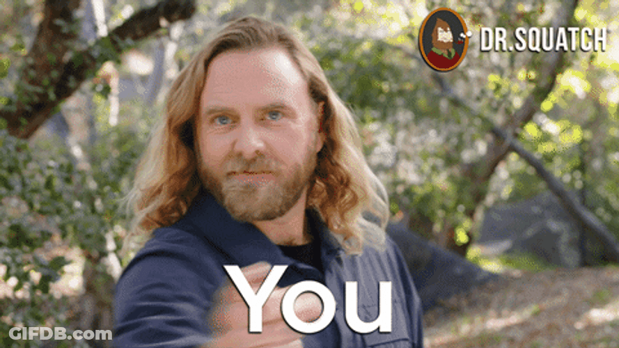 Dr.Squatch Slight Head Tilt Pointing At You GIF