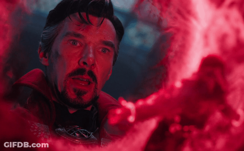 Dr. Strange Looking Into Red Hallow Light GIF