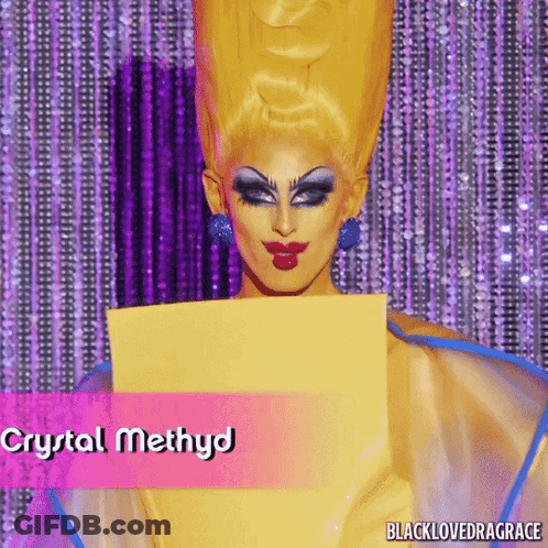 Drag Queen Holding Paper Saying Crystal Methyl GIF