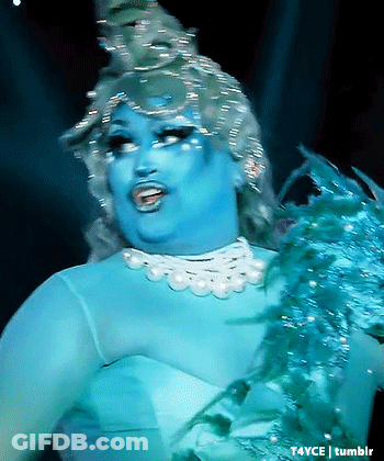 Drag Queen In Blue Dress And Pearls GIF