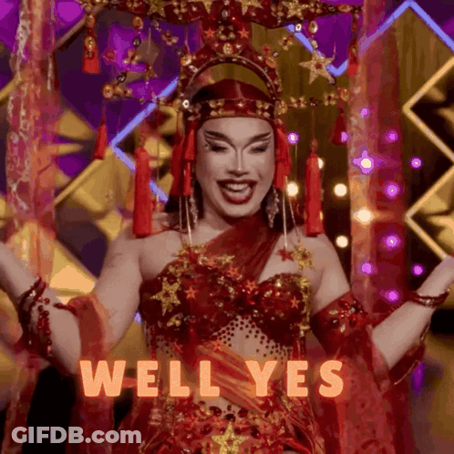 Drag Queen In Red Dress Saying Well Yes GIF