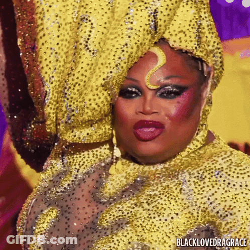Drag Queen In Yellow And Gold Costume Blacklovedragrace GIF