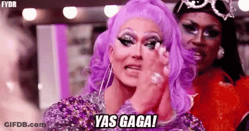 Drag Queen Purple Hair Saying Yas Gaga GIF