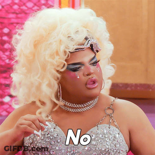 Drag Queen Wearing Wig And Necklace Says No GIF