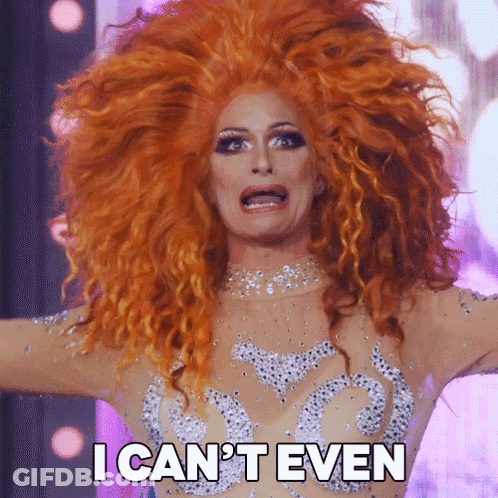 Drag Queen With Red Hair Making Funny Face Saying I Can't Even GIF