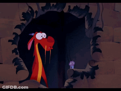 Dragon And Bug Standing In Cave GIF