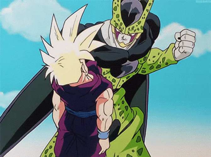 Dragon Ball Cell Punching Gohan GIF