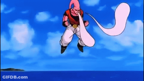 Dragon Ball Z Character Flying With Pink Bubble GIF