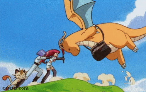 Dragon Carrying Briefcase Pulled By People GIF