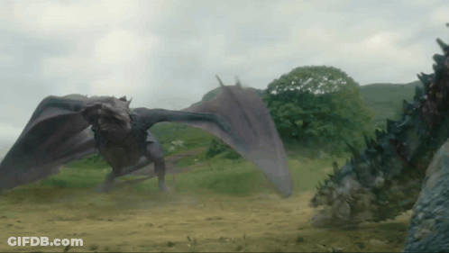 Dragon Flying Over Grassy Field GIF