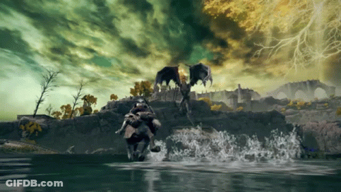 Dragon Flying Over Water With Castle GIF