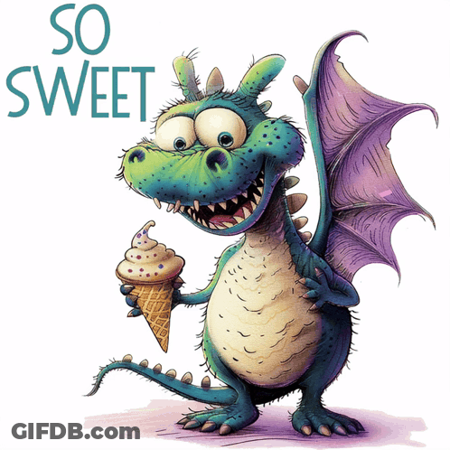 Dragon Holding Ice Cream Cone Saying So Sweet GIF