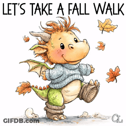Dragon In Sweater And Socks Let's Take A Fall Walk GIF