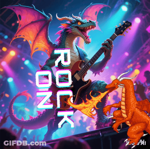 Dragon Playing Guitar For Crowd Saying Rock GIF