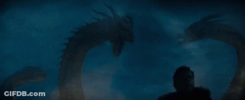 Dragon Silhouetted Against Lightning Bolt GIF