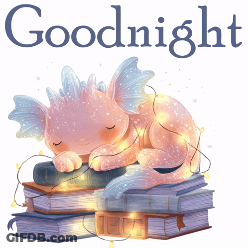 Dragon Sleeping On Books Saying Goodnight GIF