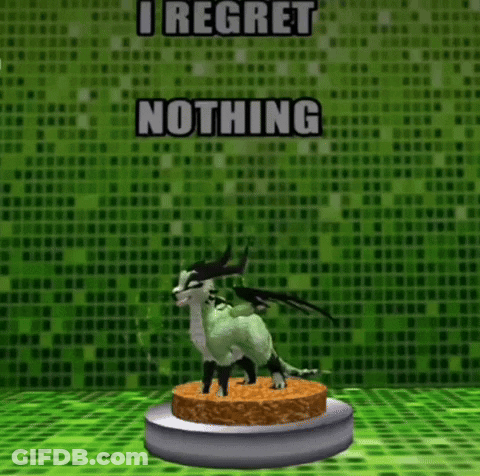 Dragon Statue On Cake Saying I Regret Nothing GIF