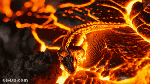 Dragon Surrounded By Flames And Lava GIF