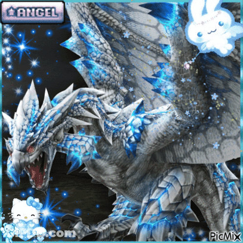 Dragon With Bunny And Angel Button GIF