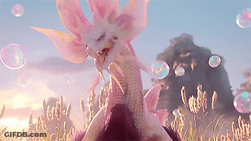 Dragon With Pink Wings And Soap Bubbles GIF