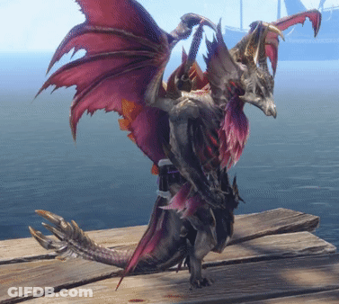 Dragon With Pink Wings Standing On Wooden Deck GIF