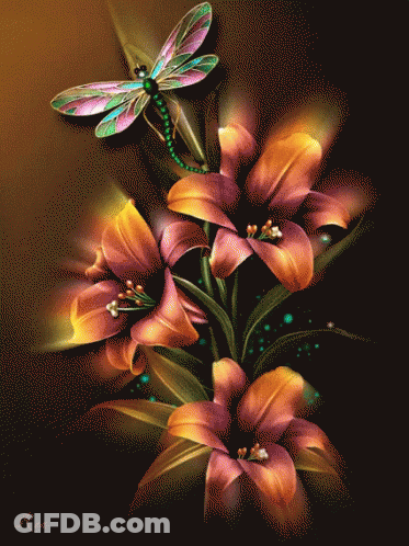 Dragonfly Sitting On Flower With R GIF