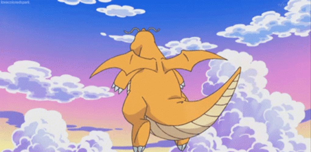 Dragonite Flies Through Clouds GIF