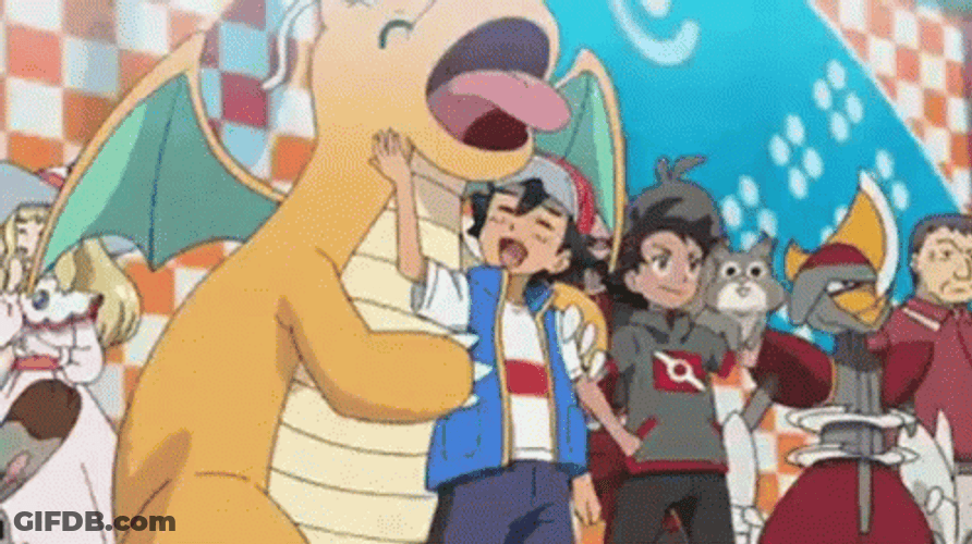 Dragonite Licks Ash Happily GIF