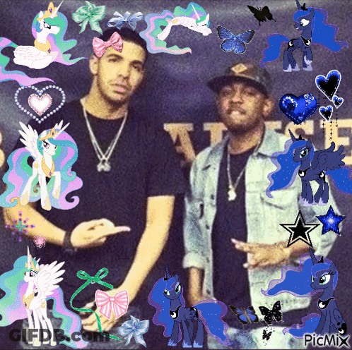 Drake And Man With Ponies And Butterflies GIF