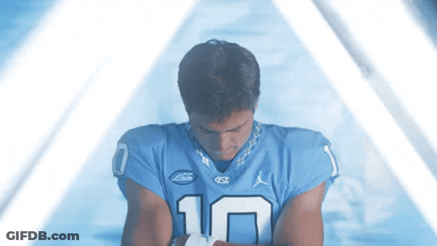 Drake Maye Moving His Head Upward GIF