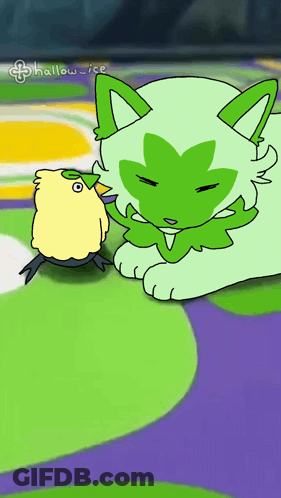 Drawing Of Cat And Bird With Hallow-Ice GIF