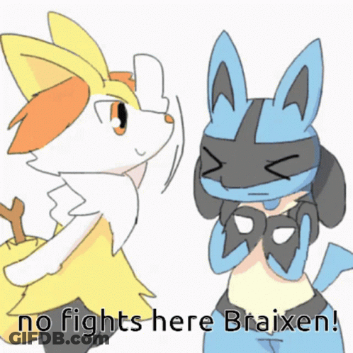 Drawing Of Fox And Rabbit Saying No Fights Here Braixen GIF