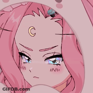 Drawing Of Girl With Pink Hair And Crescent Moon GIF