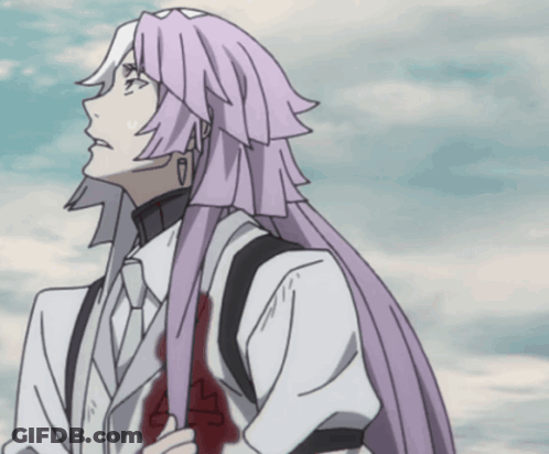 Drawing Of Man With Long Purple Hair Looking Up GIF