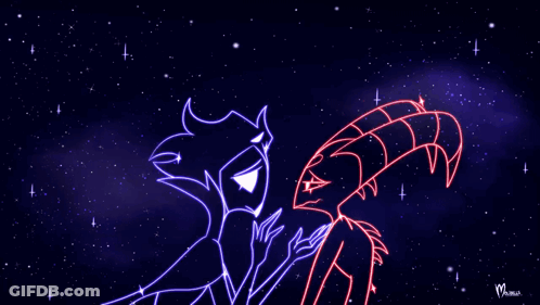 Drawing Of Two Demons Standing In Night Sky GIF