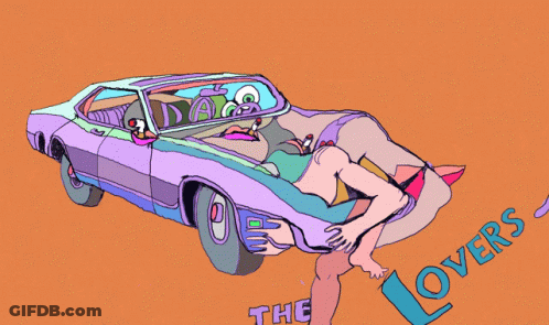 Drawing Of Two People In Car With The Lovers GIF