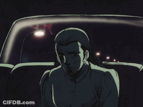 Drawing Of Woman Sitting In Back Seat Of Car With Street Light GIF