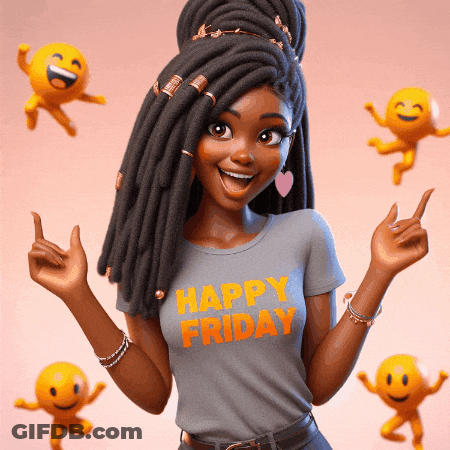 Dreadlocked Girl In Happy Friday Shirt GIF