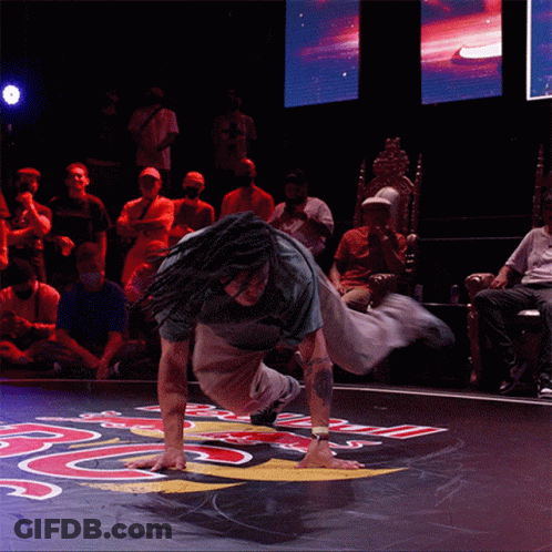 Dreadlocked Man Handstanding On Floor With Letter R GIF