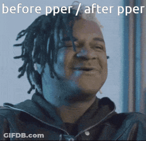 Dreadlocked Man Smiling Before Pper / After Pper GIF