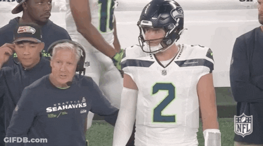 Drew Lock Fist Bump With Coach Pete Carroll GIF