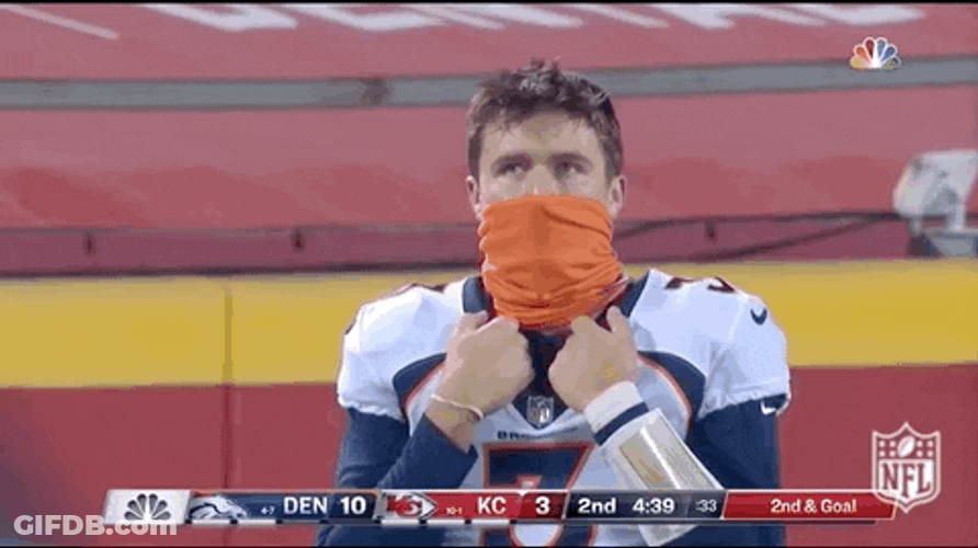 Drew Lock With Handkerchief Covering His Mouth GIF