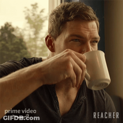 Drinking Coffee Alan Ritchson Reacher GIF