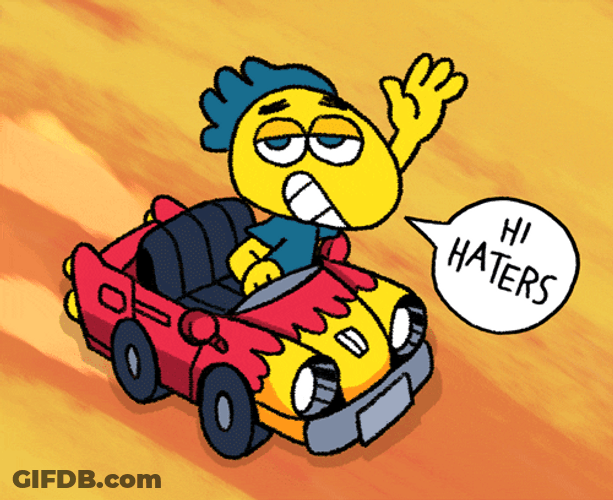 Driving Cartoon Waving Hi Haters GIF