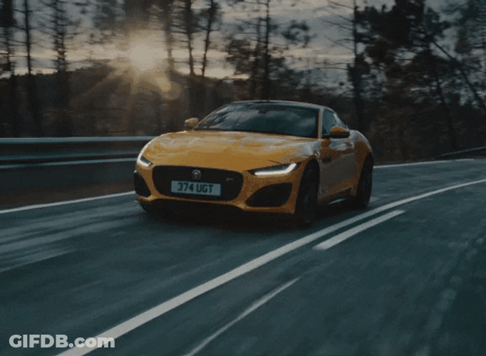 Driving Fast  Car Yellow Jaguar F-Type R GIF