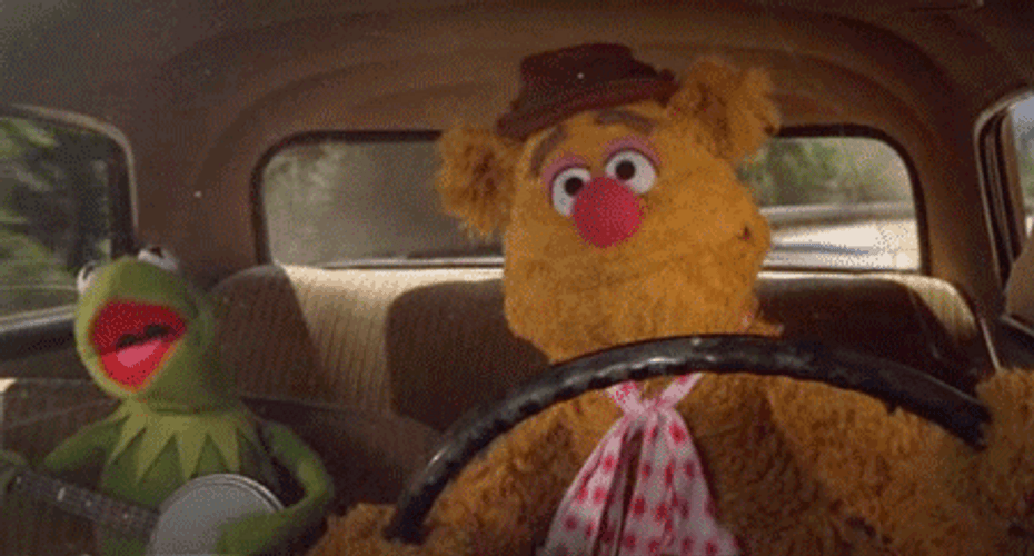 Driving Kermit Falling Off Building GIF