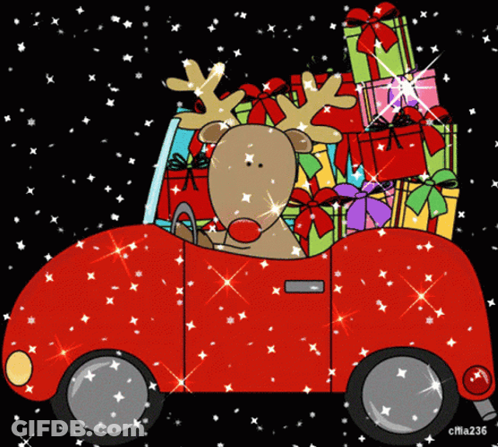 Driving Reindeer Giving Gifts Christmas Blessings GIF