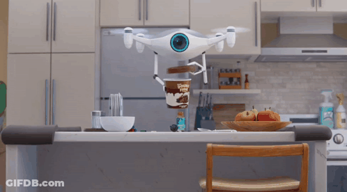 Drone Carrying Cup Of Honey Bunches Of Oats GIF