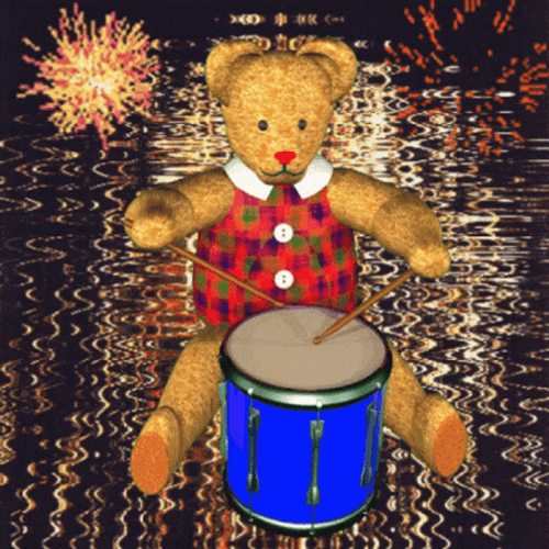 Drumroll Teddy Bear Fireworks GIF