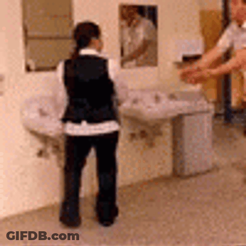 Drunk Guy Chasing Cleaning Lady GIF